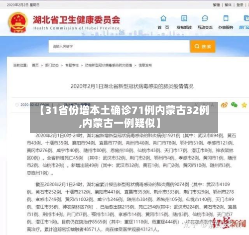 【31省份增本土确诊71例内蒙古32例,内蒙古一例疑似】
