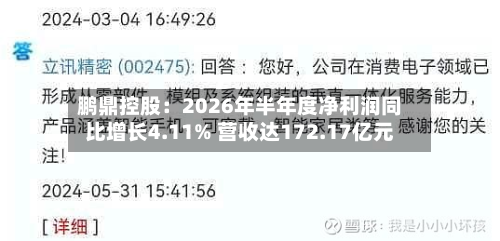 鹏鼎控股：2026年半年度净利润同比增长4.11% 营收达172.17亿元-第2张图片