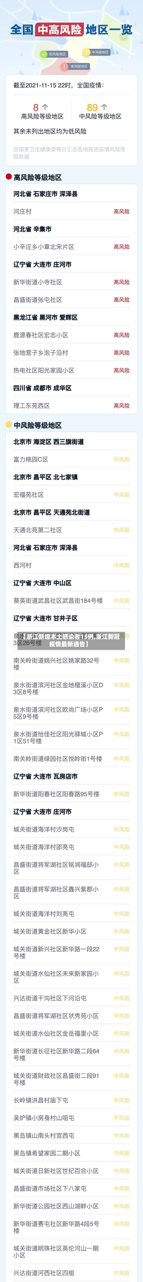 【浙江新增本土感染者15例,浙江新冠疫情最新通告】