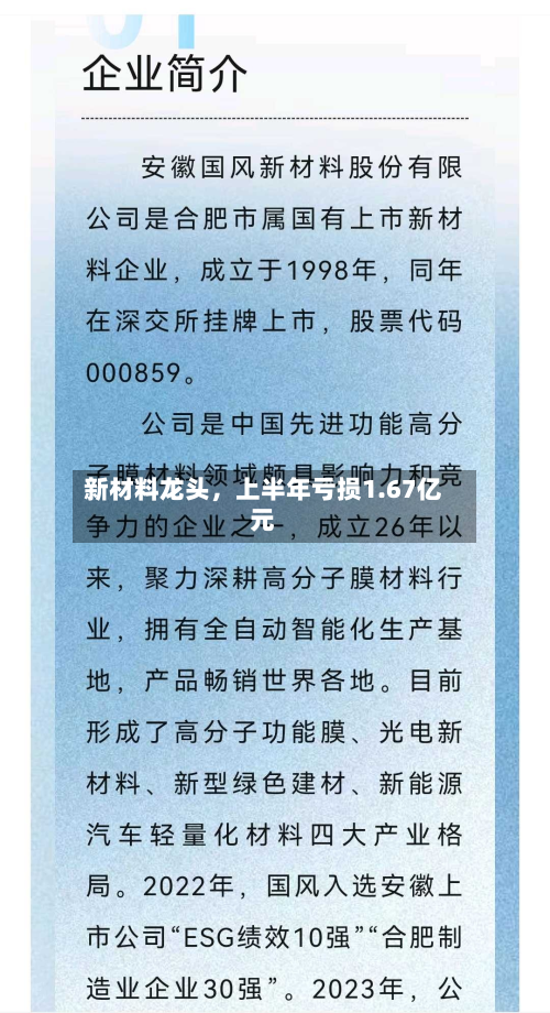 新材料龙头，上半年亏损1.67亿元-第2张图片