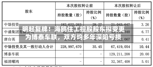 明起复牌！海鸥住工控股股东拟变更为博泰车联，双方均多年深陷亏损-第2张图片