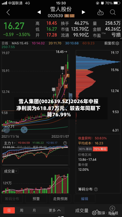 雪人集团(002639.SZ)2026年中报净利润为618.87万元、较去年同期下降76.99%-第2张图片