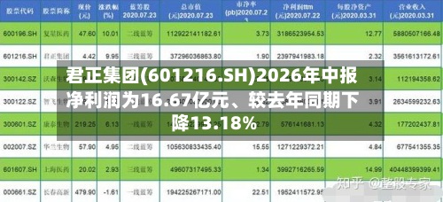 君正集团(601216.SH)2026年中报净利润为16.67亿元、较去年同期下降13.18%-第3张图片