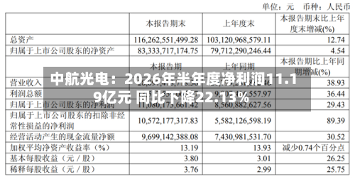 中航光电：2026年半年度净利润11.19亿元 同比下降22.13%-第3张图片