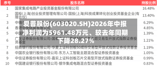 爱普股份(603020.SH)2026年中报净利润为5961.48万元	、较去年同期下降28.27%-第1张图片
