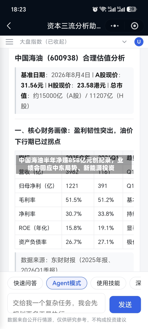 中国海油半年净赚858亿元创纪录，业绩会回应中东局势、新能源投资-第2张图片