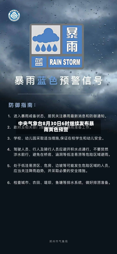 中央气象台8月30日6时继续发布暴雨黄色预警-第2张图片