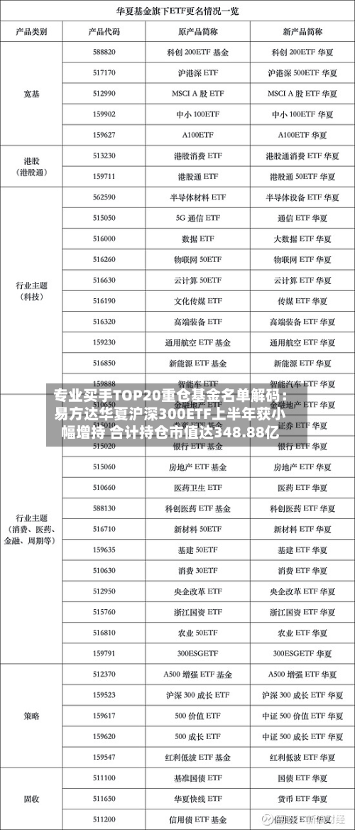 专业买手TOP20重仓基金名单解码：易方达华夏沪深300ETF上半年获小幅增持 合计持仓市值达348.88亿-第2张图片
