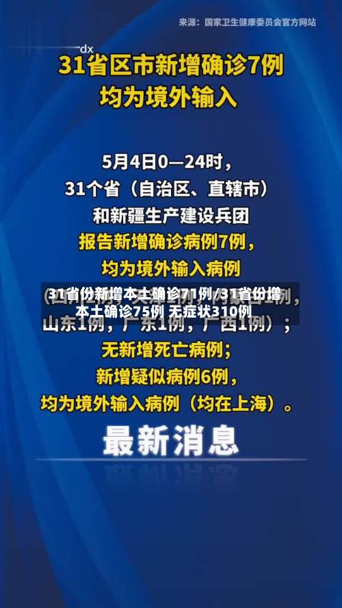 31省份新增本土确诊71例/31省份增本土确诊75例 无症状310例-第2张图片