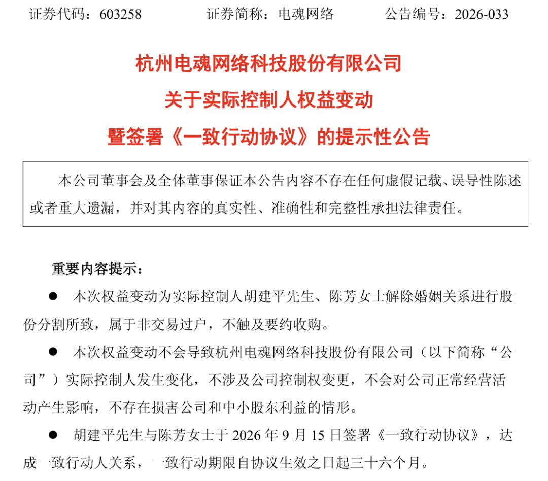 603258，实控人夫妇离婚！“分手费”接近1亿元
